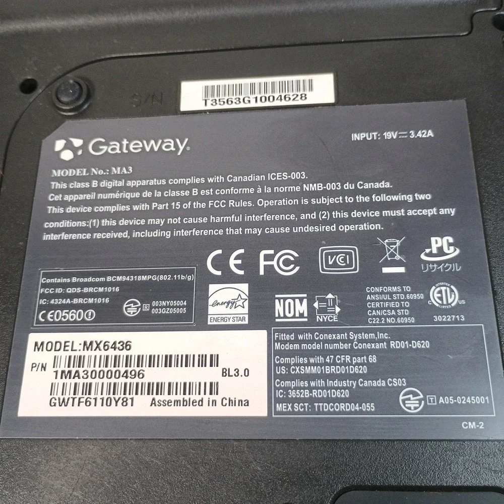 Gateway Laptop MX6436 for Parts Only